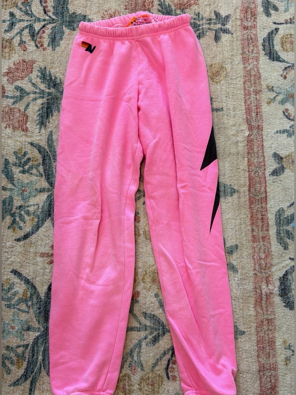Aviator Nation Pink Sweatpants with black lighting bolt